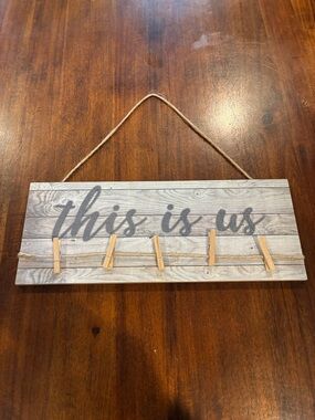 Rustic 'This Is Us' Gray Wood Wall Plaque with Clips